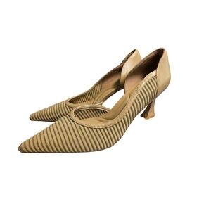 Cosy Island Ribbed Knit D'Orsay Pumps Beige Sculptural Heel Womens 7 Excellent